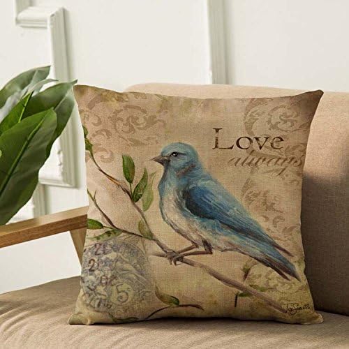 NBLSDR Europe And America Retro Linen Pillowcase 2pcs Fashion Flowers And Birds Home Sofa Bedroom Pillowcase Living Room Car Lunch Break Customizable Pattern No Pillow,B