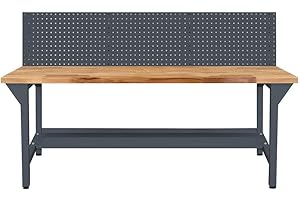 HEMMDAL PRO Werkbank Typ XL mit Lochwand | 300 kg Tragkraft | HxBxT 85 x 200 x 75 cm | Anthrazitgrau | 5 cm Starke Massivholz-Arbeitsplatte | stabiles Stahlgestell | Made in EU | Profi-Werktisch