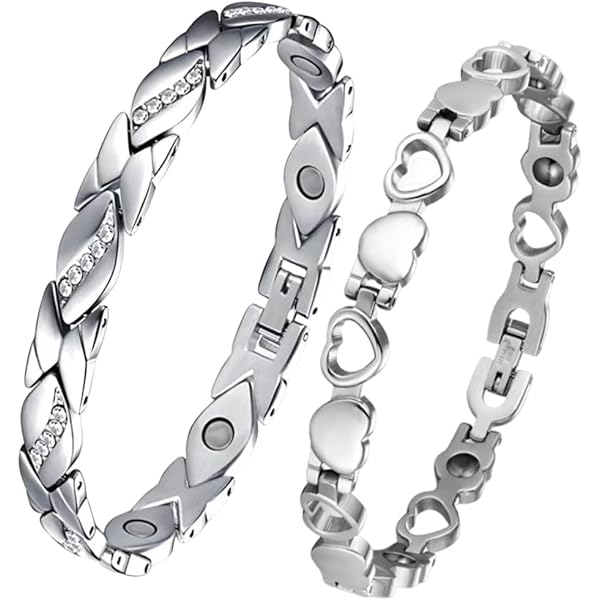 HAQI Titanio Puro Pulsera Magnética Para Hombre Y Mujer Pulsera 5 Elementos Imanes Poderosos 3500 Gauss Pulsera Con Herramienta De Ajuste Y Caja De Regalo, 21.5cm, Plata