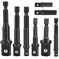 Bestgle 8pcs 1/4" Shank Drill Socket Adapter Extension Set for Drill CR-V Quick Change Nut Driver Socket Bit Set 1/4" 3/8" 1/2" Drive Socket