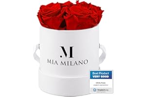 MIA MILANO Infinity Roses Rouge en boîte - 3 ans de conservation - Boîte à roses avec 9 de vraies roses conservées I Boîte à roses Flowerbox blanche durable I Cadeau Saint Valentin I Fait main en Allemagne