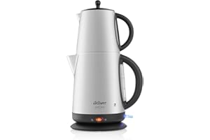 ‎ARZUM Arzum Teemaschine Inox, Türkische Teekanne, 1,0L Edelstahl-Kanne & 1,8L Wasserkocher, Automatische Abschaltung, Verdecktes Heizelement – 360° drehbar, Trockengehschutz, Teefilter aus Edelstahl