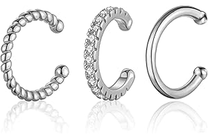 LEBKFT 3 Pairs Ear Cuffs for Women, Gold Silver Inlaid Clip On Cartilage Earrings Stackable and Adjustable Helix Earring Set for Non Perforated Use