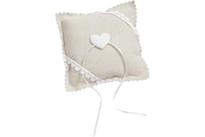 ‎MISS LOVELY Miss Lovely Ringkissen Hochzeit & Standesamt mit Herz & Spitze Traukissen für Ehe-Ringe in Leinen-Optik mit Satin-Schleife Hochzeitsdekoration Accessoires & Zubehör (Herz Natur & Creme)