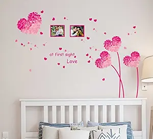 Decals Design Heart Shaped Flowers with Blowing Petals Wall Decal (PVC Vinyl, 70 cm x 50 cm x 70 cm, Multicolour)