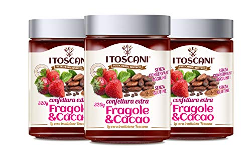 Confettura extra di Fragole e Cacao 3 confezioni da 320 g - i Toscani. Senza GLUTINE, senza CONSERVANTI aggiunti, italia