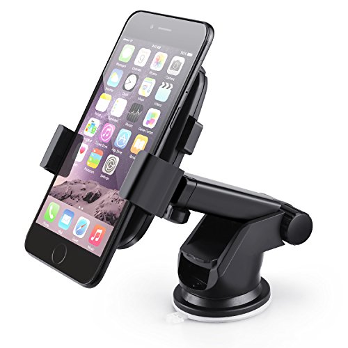 Soporte Móvil Coche para Teléfono, Basico Soporte Universal Horizontal Giratorio 360° Rotación Telescópico para Ventosa Salpicadero Parabrisa Apto GPSApt iPhone Android Huawei Bq Aquaris Móviles 3.5-6
