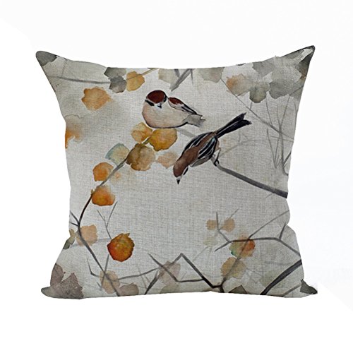 Nunubee Kissenbezug Dekokissen Haus Dekoration weich Quadrat Sofa Kissen Vintage Braune Vögel