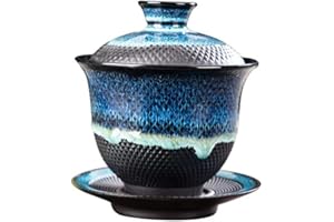 HonHeam Gaiwan ceramiczny glazurowany w piecu, filiżanka porcelanowa kungfu, chińska filiżanka retro, Sancai Gaiwan ze spodkiem z pokrywką