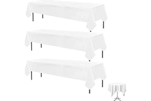 Pddenality 3 Pcs White Table Cloth Party, White Table Cloths, Dining Table Cover 137x183 Cm Long Wipe Clean Tablecloth Rectangular Cloth Suitable For Banquet Restaurant Buffet Party Camping