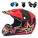 Produktbild QYTK® Serie RT-303 Motorradhelm herren, Erwachsener Open Face Motocross Helm Ski Motocross Off-Road Quad Enduro Motorrad Integralhelm mit Brille Maske Schutzbrille,M56~57CM