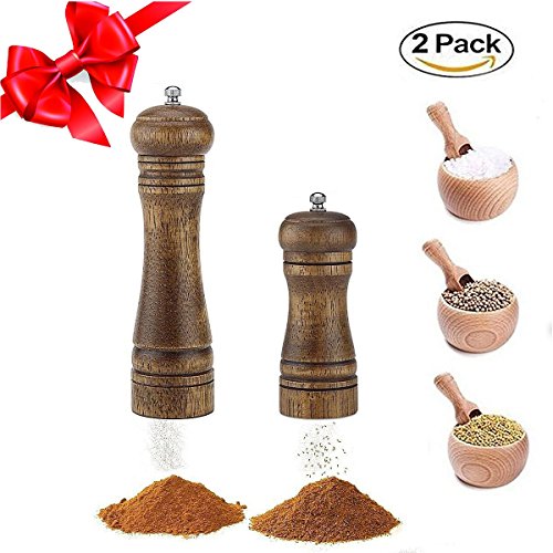 Casefashion Pfeffermühleset 2 Stück Gewürzmühler aus Echtholz für Peffer Salz Flieder Basilikum Eingebaute Keramik Messer