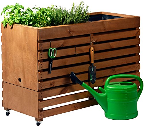 dobar rollbares XXL Hochbeet aus Holz mit Boden, Frühbeet Bausatz für Gemüse, Kräuter im Garten und Balkon, 115 x 45 x 75 cm, braun - 2