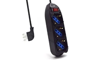 EWENT Multipresa a 3 Posti, Ciabatta Elettrica con 3 Prese Italiane 10/16A e Schuko/Tedesche - Spina Italiana 10A - Potenza 250V/2500W - Cavo da 1,5 Metri, Prese Angolate a 45°