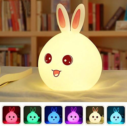 Jayboson Cute Rabbit LED Night Light, Soft Silicone Lamp, Tap Control Colorful & Warm White Bedside Lights, USB Rechargeable Animal Sensitive Night Light for Kids Children Baby Bedroom Gift (Girls)