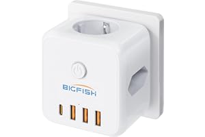 Bigfish Power Strip with USB C, Multiple Socket with 4 USB, Socket Cube without Cable, Multiple Plug for Socket with Switch, 3 Way Socket Adapter for Office, Home