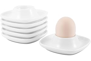 Flexzion Portauova in Ceramica Set da 6 Pezzi - Porta Uova Sode alla Coque in Porcellana per Conservazioni Cucina Frigorifero Frigo Pasqua Centrotavola Tavola Pasquale Contenitore con Base (Bianco)
