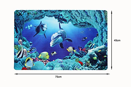 Joyoldelf Badezimmer-Set aus Flanell, rutschfest, 3 Stück, Design „Sea World“, Badezimmer-Set, Badematte + WC-Vorleger + WC-Deckelbezug - 6