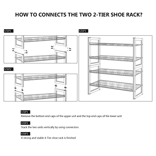LANGRIA Schuhregal aus Metallgewebe Schuhablage mit 4 Ablagen Praktischer Schuhschrank 82×73.41×30.48 cm für ca. 16 Paar Schuhe, Bronze - 6