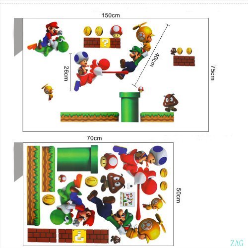 Decus 1 Bl. Super Mario Bros Für Raumdekor entfernbare wiederverwendbare Wandsticker Kinderzimmer Kindergarten Schlafzimmer Kunst Abziehbilder Wandtattoo toller Wandsticker 70cm x 50cm - 4