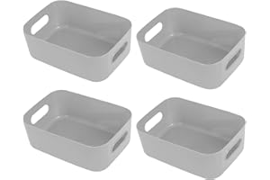 Hwtcjx 4 Pezzi Cestino Portaoggetti in Plastica, Organizer per Bagno, Scatola per Cosmetici, Scaffale per Cucina Ufficio Armadio, 21x14x7cm (Grigio)