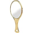 Garden Of Arts Golden Handheld Salon Barbers Hairdressers Oval Mirror With Grip Handle - Metal