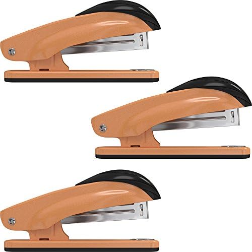 Desk Stapler Set (3 Pack) for Office, School and Home - Small, Compact, Effortless &amp; Ergonomic Metal Design - 20 Sheets Standard 24-26/6 Size - Orange