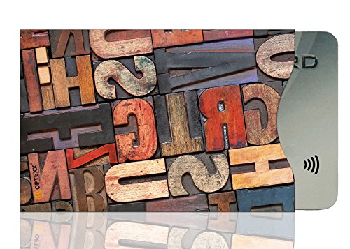 OPTEXX®, custodia protettiva RFID con certificazione TÜV e certificato per carte di credito, decorata con lettere dell'alfabeto, per carta d'identità e di credito, blocco sicuro da RFID