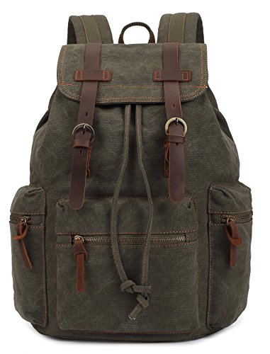 Kattee Casual Canvas Leather Backpack Rucksack Bookbag Satchel Hiking Bag