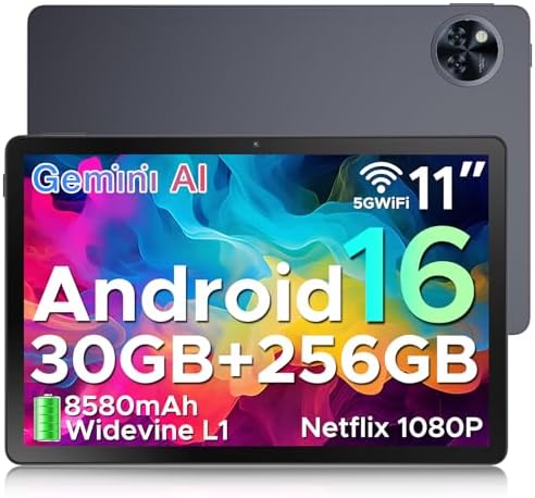 DOOGEE U11PRO Android 16 Tablet 11 Pollici, 30GB RAM+256GB ROM (2TB TF) 8580mAh, 90Hz Display, Unisoc T7200 Octa Core Tablet PC, 13MP+5MP, Widevine L1/ GPS/Face ID/OTG, Grigio