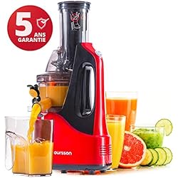 Oursson Extracteur de Jus de Fruits et Légumes avec Tarière, 5 Ans Garantie, Technologie de Pressage à Froid, sans BPA,1 litre, 240 Watts, Rouge, JM7002/RD