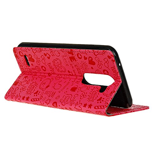 Hülle für LG X Mach,QUENJOY® Cartoon Textur Hochwertigem Flip Case Tasche Smart Cover Beschützer Haut Schutzhülle mit Kartenfach und Standfunktion für LG X Mach,LG K600 X Mach (5,5 Zoll) Smart Phone,Rose - 5