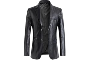 YAOTT Hombre Casual Chaquetas de Traje Blazer de piel sintética Gabardina fina elegante Chaqueta impermeable Negocios formales Chaqueta de trabajo Cárdigan ligero Chaqueta biker retro