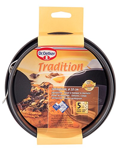 Dr. Oetker Springform Ø 18 cm, Backform mit Flachboden, runde Kuchenform aus Stahl mit Antihaftbeschichtung (Farbe: schwarz), Menge: 1 Stück - 2