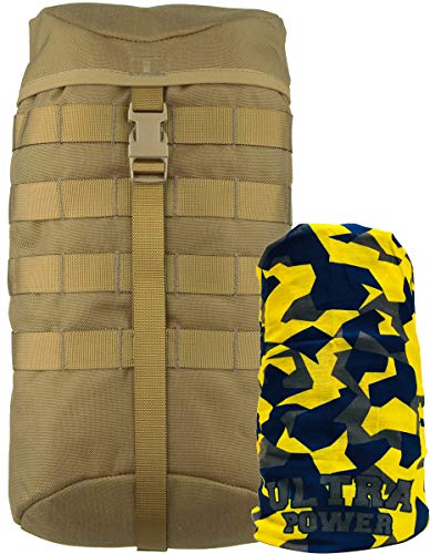 Wisport Bolsillo Lateral para Mochila + Ultrapower Tubular | Extensión | Bolsa | Trekking | Caza | 7,5 L | Cordura | para Raccoon 45, 65, 85, Camuflaje:Coyote Brown