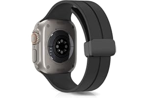 LanQii Pasek kompatybilny z Apple Watch 42 mm/44 mm/45 mm/49 mm, do Apple Watch Ultra 49 mm, miękkie silikonowe magnetyczne paski sportowe dla Apple Watch SE 44mm/iWatch Series 8/7/6/5/4/3/2/1 Czarny