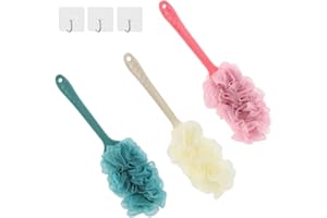 DEARLIVES 3 Pack Long Handle Bath Brush,Body Brush Back Scrubber,Shower Body Exfoliating Brush,Loofah On a Stick Sponge Brush for Back Cleaning, Exfoliating and Removing Dead Skin