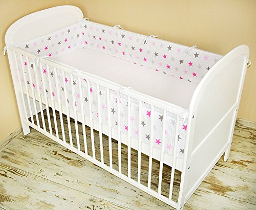 Amilian® Bettumrandung Nest Kopfschutz Nestchen 420x30cm, 360x30cm, 180×30 cm Bettnestchen Baby Kantenschutz Bettausstattung Sternchen GROß rosa - 2