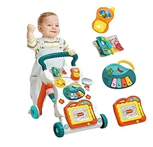 Gvnd Baby Sit-to-Stand Learning Music Walker Trolley Multifunctional Music Cartoon Musical Developmental Educational Toy Gifts for Baby Toddlers Boys Girls Kids for Age 6 Months + (Multicolour)