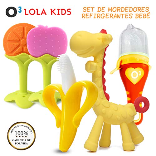 O³ Lola Kids Mordedor Bebes Refrigerante 5 Unidades - Mordedor Fruta Bebe + Cepillo Dientes Bebe + Chupete Fruta - Mordedores Bebes Para Aliviar El Dolor De Encías Y Transformar A Comida Sólida