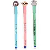 Mr. Wonderful Set of 3 Bo-Bo Erasable Pens &ndash; Walrus, Meerkat and Hippo with Blue Ink