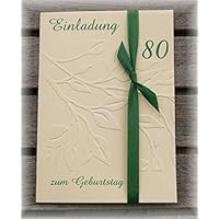 Einladung Einladungskarte Blätter geprägt runder Geburtstag 40 50 60 70 80 90 personalisierbar dunkelgrün tannengrün grün