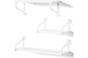 Love-KANKEI Rustic Shelves, Decorative Wall Shelf Set of 3, Floating Shelves for Bathroom, Bedroom, Living Room,Kitchen, Office and More, White