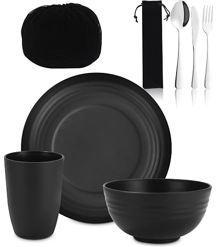Set De Vaisselle Camping 4 Personnes - Couverts Inox Et Sac De Rangement