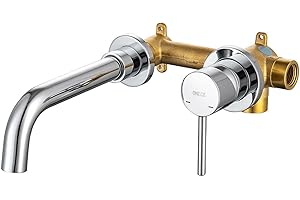 ONECE Podtynkowa bateria umywalkowa, chrom, kran łazienkowy, montaż ścienny, długość wylewki 202 mm, bateria mieszakowa do umywalki, jednouchwytowa armatura ścienna łazienkowa, chrom