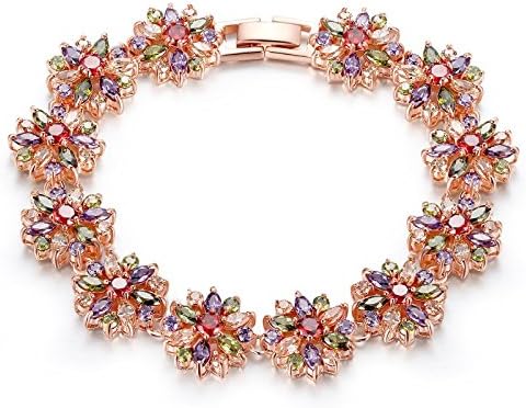 Rose Jewellery Genuine 18ct Rose Gold Plated Multi Coloured Crystal Stones Flower Bangle Bracelet Made with Swarovski Elements Great