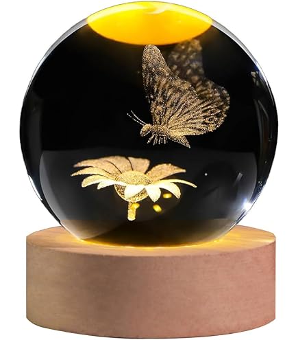 thumbnail image 2 of IFOLAINA 3D Butterfly Crystal Ball 60mm Gifts Ideas For Girlfriend Wife Mom Couple Her Butterfly On Sunflower In Glass Ball With Multicolor Lighting Base 2 of 9