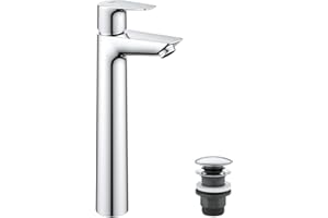 Grohe Start Edge Miscelatore Monocomando per Lavabo a Bacinella Taglia XL, Cromo, Con piletta clic clac, Installazione veloce, 23777001