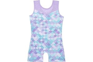 Kiscorpse Gymnastics Leotards for Girls, Gradient Color Sparkly Dance Leotard, Sleeveless Dancewear with Rainbow Pink Purple Snowflake Athletic 5-12 Years