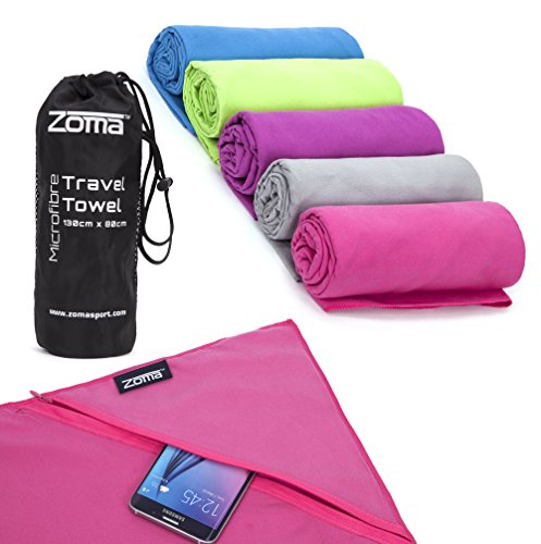 Preisvergleich Produktbild Invool Mikrofaser-Handtuch mit praktischem Reißverschlussfach